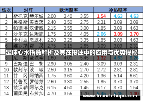足球心水指数解析及其在投注中的应用与优势揭秘