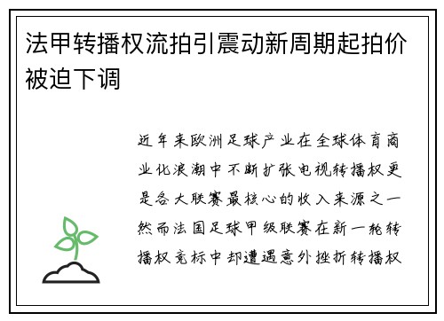 法甲转播权流拍引震动新周期起拍价被迫下调